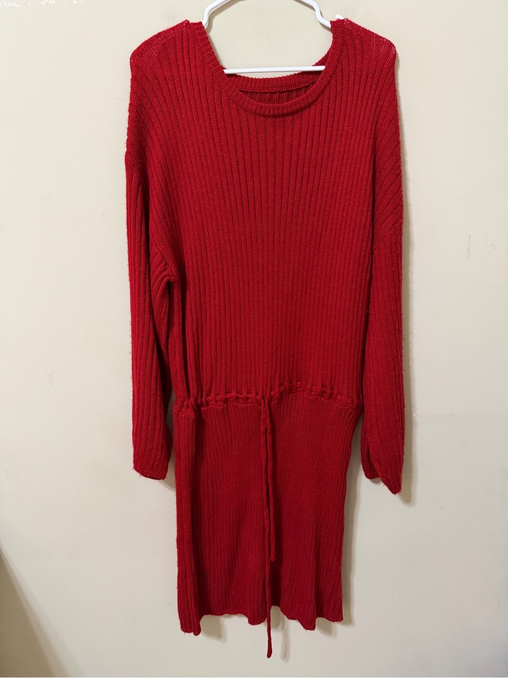SHEIN curve Red Ribbed Long Sleeve Drawstring Sweater knee Dress 3x lightweight